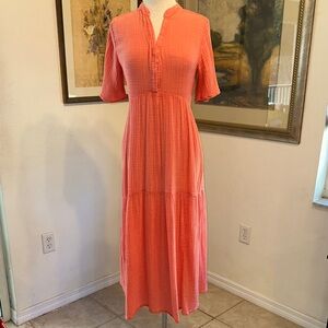 Anthropologie The Kallie Tiered Cotton Gauze Coral Dress Size XS